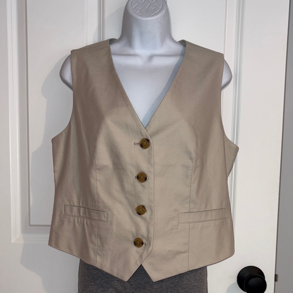LOFT Beige Vest with Button Accents